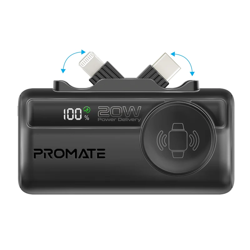 Promate PowerUp-Trio 3-in-1 5000mAh 20W With Apple Watch Charger 2.5W